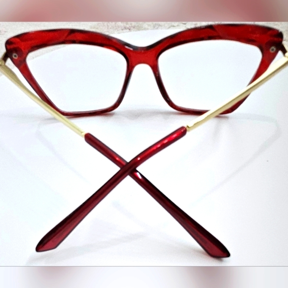 🌟NEW Vintage Clear Lens Women's Tortoise and Red Cat Eye Oversized Glasses🌟 - Picture 8 of 10